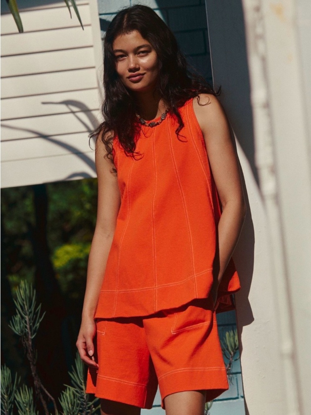 Free People Strada Set Tangerine Orange Sleeveless Top & Shorts Set NWT